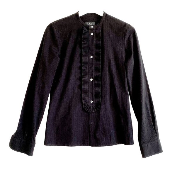 APC black long sleeve textured shirt with removable‎ bib Size 36EU/S - Picture 1 of 11